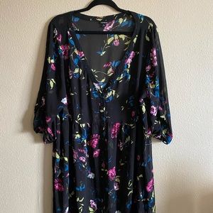 BLACK FLORAL CHIFFON SHIRT DRESS